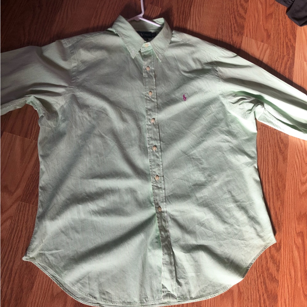 Green striped POLO RALPH LAUREN, purple horse man classics fi size 17 1/2 32-34